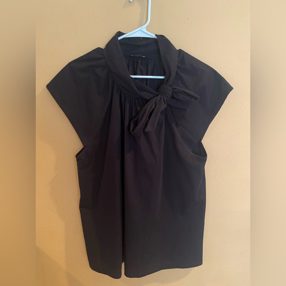 Black tie neck blouse